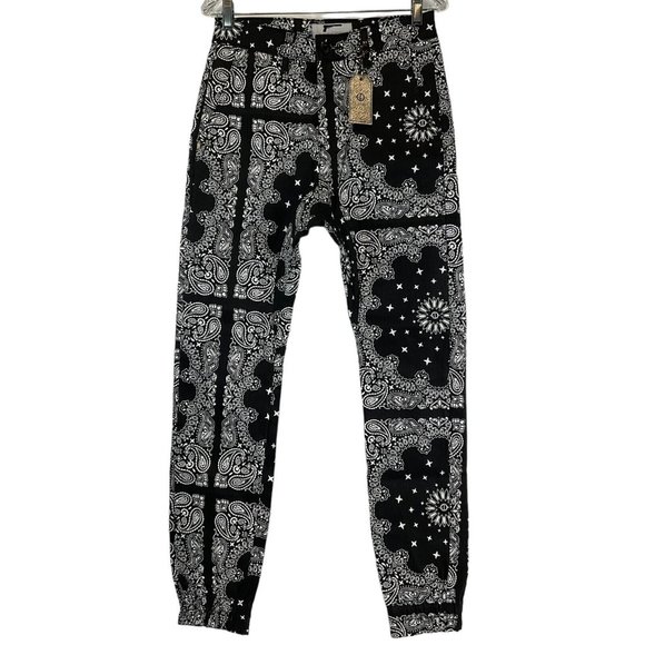 Golden Denim Other - Golden Denim Jogger Pants Mens Sz 30 Black White Paisley Print Stretch $110 Nwt